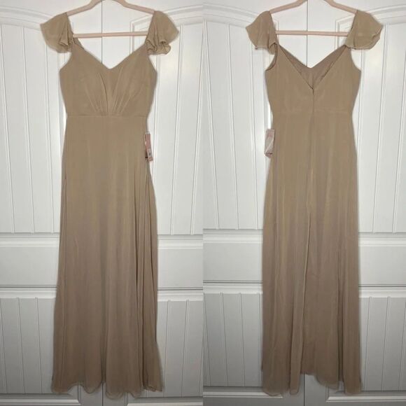 Birdy Grey Kae Dress Taupe Chiffon Gown XSmall XS NEW Bridesmaid Formal - Picture 2 of 6